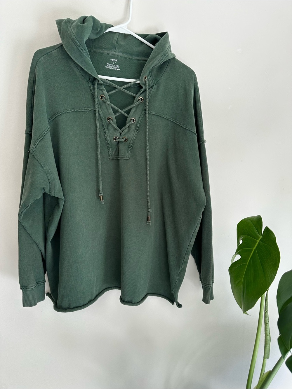 Aerie Forest Green Lace-Up Hoodie